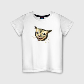 Детская футболка хлопок с принтом Кашлюющий котик мем в Курске, 100% хлопок | круглый вырез горловины, полуприлегающий силуэт, длина до линии бедер | coughing cat | голова кота | забавные животные | иллюстрация | кашлюющий кот | кот мем | котик | коты | кошки | мемы | рисунок | смешные коты