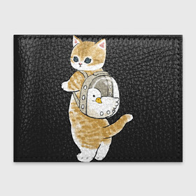Обложка для студенческого билета с принтом Котёнок с гусём в Курске, натуральная кожа | Размер: 11*8 см; Печать на всей внешней стороне | арт | гусь | домашнее животное | кот | котёнок | кошка | милая кошка | милый кот | милый котёнок | пончик | прогулка | рисунок | рюкзак