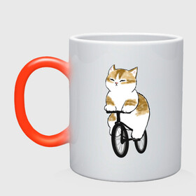 Кружка хамелеон с принтом Котик на велосипеде в Курске, керамика | меняет цвет при нагревании, емкость 330 мл | арт | велосипед | ветер | кот | котёнок | кошка | милая кошка | милый кот | милый котёнок | отдых | отдыхает | пончик | рисунок