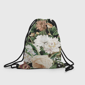 Рюкзак-мешок 3D с принтом Винтажные цветы в Курске, 100% полиэстер | плотность ткани — 200 г/м2, размер — 35 х 45 см; лямки — толстые шнурки, застежка на шнуровке, без карманов и подкладки | букет | винтажный стиль | для девушек | цветы