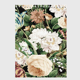 Скетчбук с принтом Винтажные цветы в Курске, 100% бумага
 | 48 листов, плотность листов — 100 г/м2, плотность картонной обложки — 250 г/м2. Листы скреплены сверху удобной пружинной спиралью | букет | винтажный стиль | для девушек | цветы