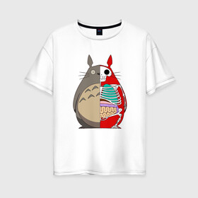 Женская футболка хлопок Oversize с принтом Totoro Inside в Курске, 100% хлопок | свободный крой, круглый ворот, спущенный рукав, длина до линии бедер
 | ghibli | japan | nature | neigbor | neighbour | totoro | анимация | аниме | гибли | друг | животные | лес | милый | мир | миядзаки | мой сосед тоторо | мульт | мультфильм | природа | сосед | тоторо | хаяо | хранитель | япония