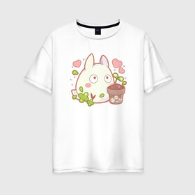 Женская футболка хлопок Oversize с принтом Totoro Life в Курске, 100% хлопок | свободный крой, круглый ворот, спущенный рукав, длина до линии бедер
 | ghibli | japan | nature | neigbor | neighbour | totoro | анимация | аниме | гибли | друг | животные | лес | милый | мир | миядзаки | мой сосед тоторо | мульт | мультфильм | природа | сердце | сосед | тоторо | хаяо | хранитель