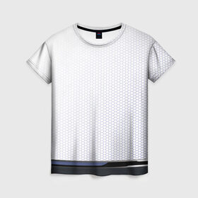 Женская футболка 3D с принтом Абстракт в Курске, 100% полиэфир ( синтетическое хлопкоподобное полотно) | прямой крой, круглый вырез горловины, длина до линии бедер | аннотация | белый | геометрический | графический | линия | металл | пространство | текстура | технология | узор | черный | шаблон