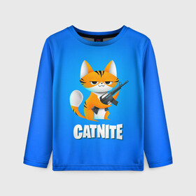 Детский лонгслив 3D с принтом Catnite в Курске, 100% полиэстер | длинные рукава, круглый вырез горловины, полуприлегающий силуэт
 | cs go | fortnite | кот | котик | смешной кот | смешной фортнайт | фортнайт | шутер