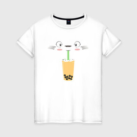Женская футболка хлопок с принтом Totoro Drink в Курске, 100% хлопок | прямой крой, круглый вырез горловины, длина до линии бедер, слегка спущенное плечо | ghibli | japan | nature | neigbor | neighbour | totoro | анимация | аниме | гибли | друг | животные | лес | милый | мир | миядзаки | мой сосед тоторо | мульт | мультфильм | природа | сок | сосед | сусуватари | тоторо | хаяо