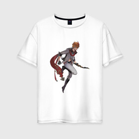 Женская футболка хлопок Oversize с принтом Тарталья в деле в Курске, 100% хлопок | свободный крой, круглый ворот, спущенный рукав, длина до линии бедер
 | арт | ли юэ | ржавый лук | рисунок | снежная | тарталья | фатуи