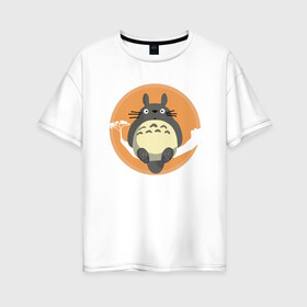 Женская футболка хлопок Oversize с принтом Spirit Totoro в Курске, 100% хлопок | свободный крой, круглый ворот, спущенный рукав, длина до линии бедер
 | ghibli | japan | nature | neigbor | neighbour | totoro | анимация | аниме | гибли | друг | животные | лес | милый | мир | миядзаки | мой сосед тоторо | мульт | мультфильм | природа | сосед | тоторо | хаяо | хранитель | япония