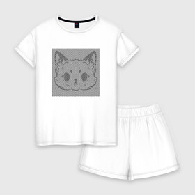 Женская пижама с шортиками хлопок с принтом Small panda illusion в Курске, 100% хлопок | футболка прямого кроя, шорты свободные с широкой мягкой резинкой | art | illusion | арт | иллюзия | линии | надпись | оптическая | оптическая иллюзия