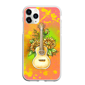 Чехол для iPhone 11 Pro матовый с принтом Гитара и подсолнухи в Курске, Силикон |  | гитара | инструмент | кляксы | подсолнух | цветы