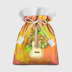 Подарочный 3D мешок с принтом Гитара и подсолнухи в Курске, 100% полиэстер | Размер: 29*39 см | Тематика изображения на принте: гитара | инструмент | кляксы | подсолнух | цветы