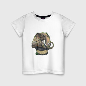 Детская футболка хлопок с принтом Слон-военный в Курске, 100% хлопок | круглый вырез горловины, полуприлегающий силуэт, длина до линии бедер | автомат | арт | животное | зверь | оружие | рисунок | слон | человекоподобный
