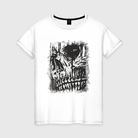 Женская футболка хлопок с принтом Череп в Курске, 100% хлопок | прямой крой, круглый вырез горловины, длина до линии бедер, слегка спущенное плечо | голова | кости | скелет | ужастик | череп