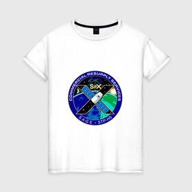 Женская футболка хлопок с принтом SPACEX Илон Маск Лого в Курске, 100% хлопок | прямой крой, круглый вырез горловины, длина до линии бедер, слегка спущенное плечо | земля | компания. | космос | логотип | орбита