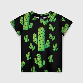 Детская футболка 3D с принтом Cactus Time - Веселые кактусы в Курске, 100% гипоаллергенный полиэфир | прямой крой, круглый вырез горловины, длина до линии бедер, чуть спущенное плечо, ткань немного тянется | Тематика изображения на принте: cactus time | веселый | зеленый | кактусы | милый