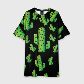 Детское платье 3D с принтом Cactus Time - Веселые кактусы в Курске, 100% полиэстер | прямой силуэт, чуть расширенный к низу. Круглая горловина, на рукавах — воланы | cactus time | веселый | зеленый | кактусы | милый