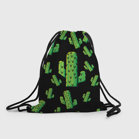Рюкзак-мешок 3D с принтом Cactus Time - Веселые кактусы в Курске, 100% полиэстер | плотность ткани — 200 г/м2, размер — 35 х 45 см; лямки — толстые шнурки, застежка на шнуровке, без карманов и подкладки | cactus time | веселый | зеленый | кактусы | милый