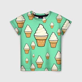 Детская футболка 3D с принтом Мороженое - Ice Cream Party в Курске, 100% гипоаллергенный полиэфир | прямой крой, круглый вырез горловины, длина до линии бедер, чуть спущенное плечо, ткань немного тянется | Тематика изображения на принте: ice cream party | вкуснотень | еда | мороженое | стаканчик