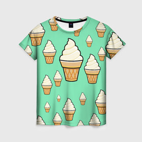 Женская футболка 3D с принтом Мороженое - Ice Cream Party в Курске, 100% полиэфир ( синтетическое хлопкоподобное полотно) | прямой крой, круглый вырез горловины, длина до линии бедер | ice cream party | вкуснотень | еда | мороженое | стаканчик