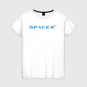 Женская футболка хлопок с принтом Space X, Спейс Икс лого в Курске, 100% хлопок | прямой крой, круглый вырез горловины, длина до линии бедер, слегка спущенное плечо | astronautics | space | space x | spacex | usa | америка | космическая компания | космические полеты | космонавтика | космос | полеты | про космос | спейс x | спейс икс 