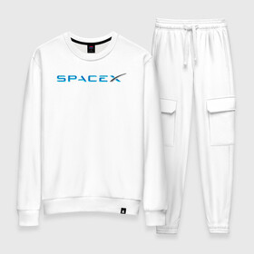 Женский костюм хлопок с принтом Space X, Спейс Икс лого в Курске, 100% хлопок | на свитшоте круглая горловина, мягкая резинка по низу. Брюки заужены к низу, на них два вида карманов: два 