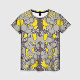 Женская футболка 3D с принтом абстракция киберпанк в Курске, 100% полиэфир ( синтетическое хлопкоподобное полотно) | прямой крой, круглый вырез горловины, длина до линии бедер | абстракция | андроид | киберпанк | провода | робот | симметрия | шестигранники