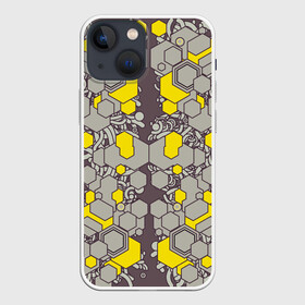 Чехол для iPhone 13 mini с принтом абстракция киберпанк в Курске,  |  | Тематика изображения на принте: абстракция | андроид | киберпанк | провода | робот | симметрия | шестигранники