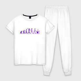 Женская пижама хлопок с принтом Эволюция Програмиста  в Курске, 100% хлопок | брюки и футболка прямого кроя, без карманов, на брюках мягкая резинка на поясе и по низу штанин | настроение | неон. | обезьяна | подарок програмисту | позитив | смешно