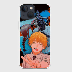 Чехол для iPhone 13 mini с принтом Дэндзи и Макима в Курске,  |  | anime | blood | chainsaw man | demon | denji | devil | makima | monster | pochita | аниме | демон | дьявол | дэндзи | кровь | макима | монстр | почита | человек бензопила