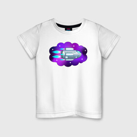 Детская футболка хлопок с принтом Космический корабль  в Курске, 100% хлопок | круглый вырез горловины, полуприлегающий силуэт, длина до линии бедер | Тематика изображения на принте: звёзды | космический корабль | космический туризм | полёт | ракета | туманность