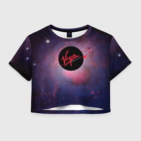 Женская футболка Crop-top 3D с принтом Virgin Galactic космос в Курске, 100% полиэстер | круглая горловина, длина футболки до линии талии, рукава с отворотами | вирджин галактик | космос | лого