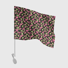 Флаг для автомобиля с принтом Вишневый узор  в Курске, 100% полиэстер | Размер: 30*21 см | вишня | детский | еда | лето | природа | розовый и черный | сад | ягодный узор | ягоды | ягоды вишни