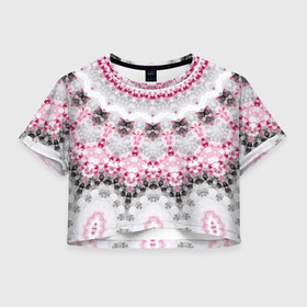 Женская футболка Crop-top 3D с принтом Абстрактный современный фон в Курске, 100% полиэстер | круглая горловина, длина футболки до линии талии, рукава с отворотами | абстрактный | женский | калейдоскоп | мозаика | мозаичный узор | молодежный | серый и розовый | современный | этно