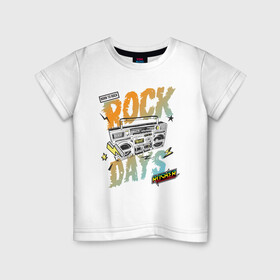 Детская футболка хлопок с принтом Rock Days в Курске, 100% хлопок | круглый вырез горловины, полуприлегающий силуэт, длина до линии бедер | Тематика изображения на принте: rock | rocker | бумбокс | иллюстрация | магнитола | музыка
