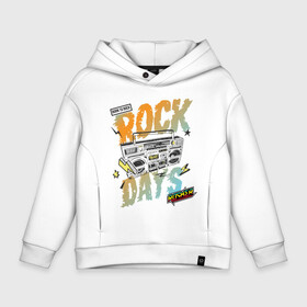 Детское худи Oversize хлопок с принтом Rock Days в Курске, френч-терри — 70% хлопок, 30% полиэстер. Мягкий теплый начес внутри —100% хлопок | боковые карманы, эластичные манжеты и нижняя кромка, капюшон на магнитной кнопке | Тематика изображения на принте: rock | rocker | бумбокс | иллюстрация | магнитола | музыка