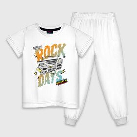 Детская пижама хлопок с принтом Rock Days в Курске, 100% хлопок |  брюки и футболка прямого кроя, без карманов, на брюках мягкая резинка на поясе и по низу штанин
 | Тематика изображения на принте: rock | rocker | бумбокс | иллюстрация | магнитола | музыка