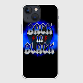 Чехол для iPhone 13 mini с принтом BACK in BLACK AC DC в Курске,  |  | ac dc | acdc | acdc ас дс | angus | back in black | highway to hell | mckinnon | you | австралийская | ангус янг | ас дс | асдс | блюз | в форме | гитара | группа | крис слэйд | метал | молния | музыка | певец | рок | рок н ролл | стиви янг
