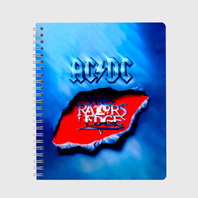 Тетрадь с принтом AC/DC - The Razor’s Edge в Курске, 100% бумага | 48 листов, плотность листов — 60 г/м2, плотность картонной обложки — 250 г/м2. Листы скреплены сбоку удобной пружинной спиралью. Уголки страниц и обложки скругленные. Цвет линий — светло-серый
 | ac dc | acdc | acdc ас дс | angus | back in black | highway to hell | mckinnon | you | австралийская | ангус янг | ас дс | асдс | блюз | в форме | гитара | группа | крис слэйд | метал | молния | музыка | певец | рок | рок н ролл | стиви янг