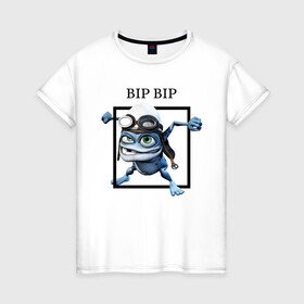 Женская футболка хлопок с принтом Crazy frog в Курске, 100% хлопок | прямой крой, круглый вырез горловины, длина до линии бедер, слегка спущенное плечо | bip | crazy | crazy frog | frog | бип | крэйзи | крэйзи фрог | лягушка | сумасшедшая лягушка