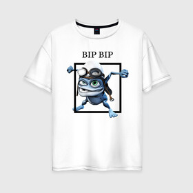 Женская футболка хлопок Oversize с принтом Crazy frog в Курске, 100% хлопок | свободный крой, круглый ворот, спущенный рукав, длина до линии бедер
 | bip | crazy | crazy frog | frog | бип | крэйзи | крэйзи фрог | лягушка | сумасшедшая лягушка
