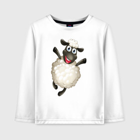 Детский лонгслив хлопок с принтом Милая овечка в Курске, 100% хлопок | круглый вырез горловины, полуприлегающий силуэт, длина до линии бедер | барашек | животные | милая овца | овечка | овца