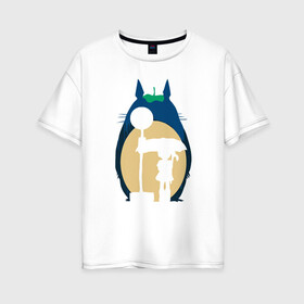 Женская футболка хлопок Oversize с принтом Street Totoro в Курске, 100% хлопок | свободный крой, круглый ворот, спущенный рукав, длина до линии бедер
 | ghibli | japan | nature | neigbor | neighbour | totoro | анимация | аниме | гибли | друг | животные | лес | милый | мир | миядзаки | мой сосед тоторо | мульт | мультфильм | природа | сосед | тоторо | хаяо | хранитель | япония