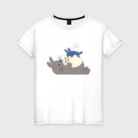 Женская футболка хлопок с принтом Sleepy Totoro в Курске, 100% хлопок | прямой крой, круглый вырез горловины, длина до линии бедер, слегка спущенное плечо | Тематика изображения на принте: ghibli | japan | nature | neigbor | neighbour | totoro | анимация | аниме | гибли | друг | животные | лес | милый | мир | миядзаки | мой сосед тоторо | мульт | мультфильм | природа | сосед | тоторо | хаяо | хранитель | япония