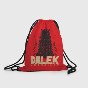 Рюкзак-мешок 3D с принтом Dalek в Курске, 100% полиэстер | плотность ткани — 200 г/м2, размер — 35 х 45 см; лямки — толстые шнурки, застежка на шнуровке, без карманов и подкладки | doctor who | serial | доктор кто | путешествия во времени | сериал | сериалы | фантастика