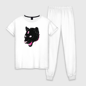 Женская пижама хлопок с принтом Магическая Пантера в Курске, 100% хлопок | брюки и футболка прямого кроя, без карманов, на брюках мягкая резинка на поясе и по низу штанин | большая кошка | пантера | пантера арт | черная пантера