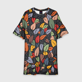 Детское платье 3D с принтом Рисованная Осень в Курске, 100% полиэстер | прямой силуэт, чуть расширенный к низу. Круглая горловина, на рукавах — воланы | дерево | лес | листок | листопад | листья | осень