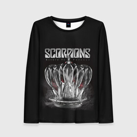 Женский лонгслив 3D с принтом SCORPIONS в Курске, 100% полиэстер | длинные рукава, круглый вырез горловины, полуприлегающий силуэт | chainge | forever | germany | grunge | king | metal | music | punk | return | rock | scorpions | wind | ветер | германия | гранж | корона | метал | панк | перемен | рок | скорпионс | хард рок