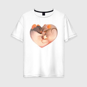 Женская футболка хлопок Oversize с принтом Мышиное сердце в Курске, 100% хлопок | свободный крой, круглый ворот, спущенный рукав, длина до линии бедер
 | heart | love | mouse | mouse heart | mouse love | любовь | мыши | мышиная любовь | мышиное сердце | мышь | сердце | сердце мыши
