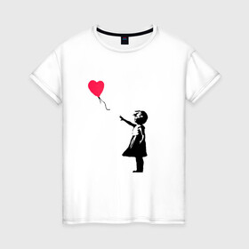Женская футболка хлопок с принтом Balloon Girl в Курске, 100% хлопок | прямой крой, круглый вырез горловины, длина до линии бедер, слегка спущенное плечо | balloon girl | banksy | бэнкси | граффити | девочка с шариком | сердце