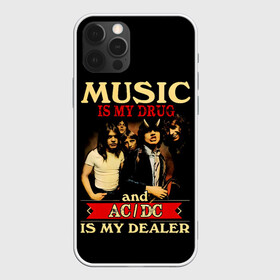 Чехол для iPhone 12 Pro Max с принтом MUSYC IS MY DRUG and AC/DC IS MY DEALER в Курске, Силикон |  | Тематика изображения на принте: ac dc | acdc | acdc ас дс | angus | back in black | highway to hell | mckinnon | you | австралийская | ангус янг | ас дс | асдс | блюз | в форме | гитара | группа | крис слэйд | метал | молния | музыка | певец | рок | рок н ролл | стиви янг